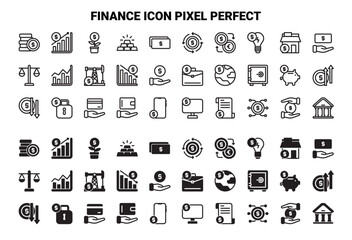 60 Finance icons with style line and solid. Vector Illustration