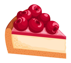 Cherry cheesecake. Slice of cake with berry syrup. Piece of pie