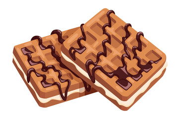 cartoon belgian waffles. Cream wafer with chocolate topping