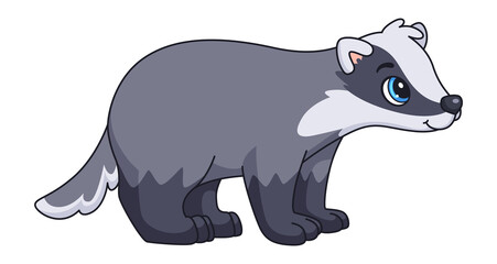 Badger in cartoon style. Cute character. Forest animal