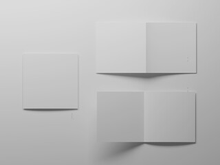 Square bi-fold brochure mockup 3d rendering 