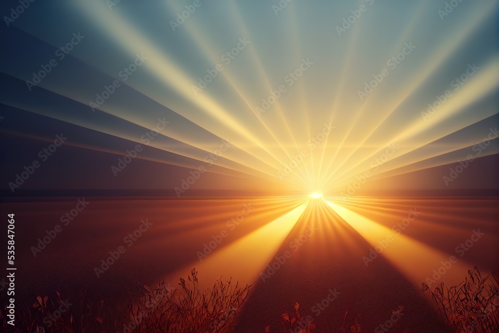 Poster light rays effect. 3d rendering, raster illustration.