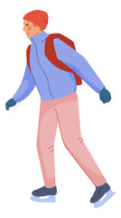 Fototapeta premium Young man ice skating. Happy guy in warm clothes