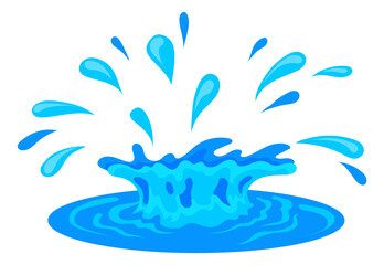 Fototapeta na wymiar Water splash with ripple effect. Cartoon blue droplets