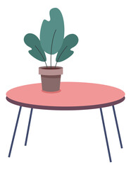 Fototapeta na wymiar Coffee table with green houseplant. Living room decoration