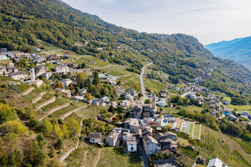 Fototapeta na wymiar aerial view of the village of Castione Andevenno in Valtellina, Italy