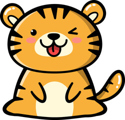 Tiger icon in flat cartoon style. Cute baby tiger sitting cartoon illustration.