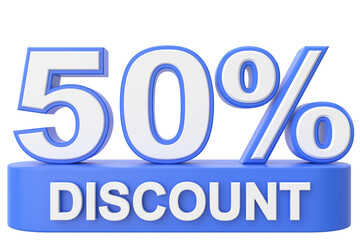 3D fifty percent discount. 50% discount. 50% sale.