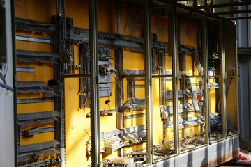 Old, dirty, and dusty server rack in an abandoned building