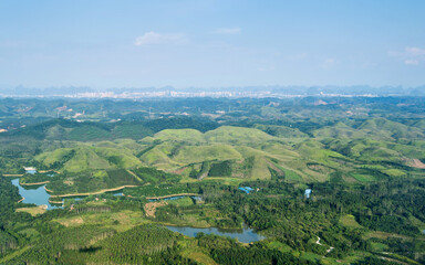 Fototapeta premium Aerial view over the rural landscape in guangxi China