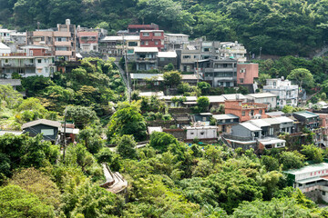 Fototapeta na wymiar View of old buildings on Jiufen Mountain, New Taipei City, Taiwan.