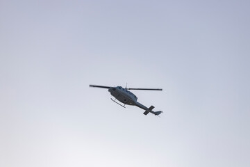 Helicopter. Spanish Air Force rehearsing for the National Day of October 12 through the streets of...