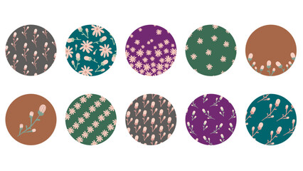 Highlight cover set, abstract floral botanical icons for social media. boho style. Vector illustration