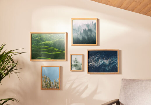 Gallery Wall Mockup with Different Sizes of Frames
