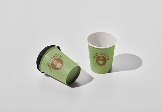 Two Paper Cup Mockups on White Background