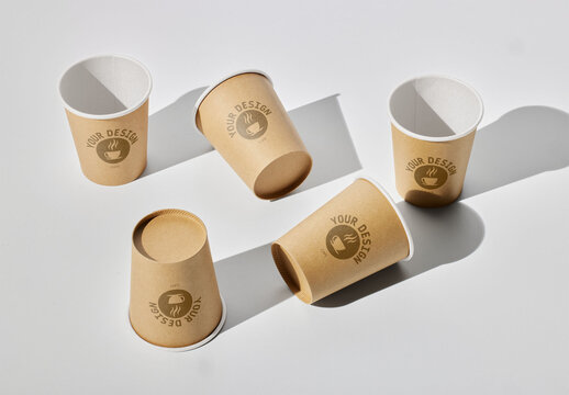 Array Of Paper Cups Mockup With Custom Colors