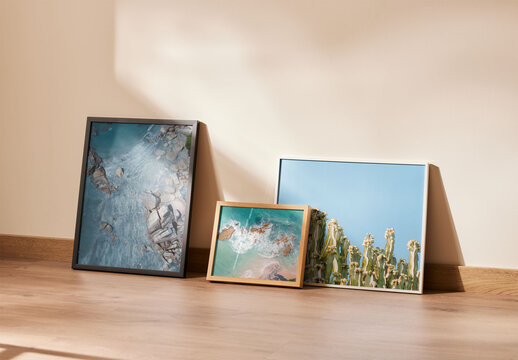 Group of Frames Mockup Leaning on Wall