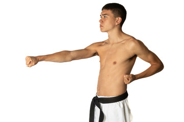 19 Year Old Practacing a Karate Stomach Punch