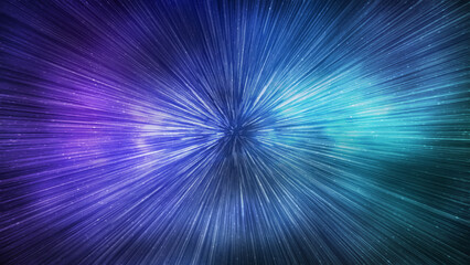 Hyperspace speed effect in night starry sky. Bright blue galaxy, horizontal background