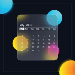 May 2023 calendar design and glass background template	