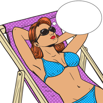 recommend clip art: Woman sunbathing on the beach pop art PNG illustration with transparent background