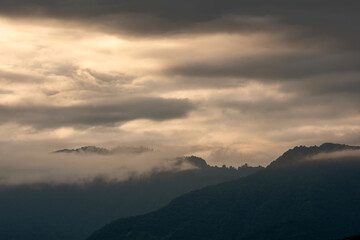 morning mist mountain dusk landscape like wanderlust concept