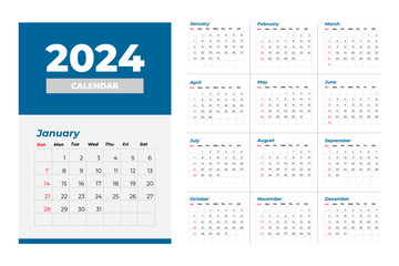2024 Calendar Template, editable vector