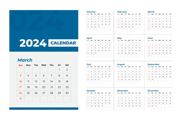 2024 Calendar Template, editable vector