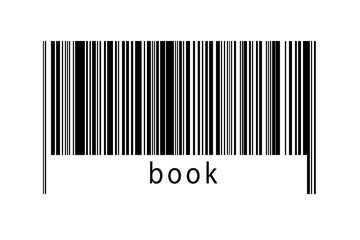 Digitalization concept. Barcode of black horizontal lines with inscription book