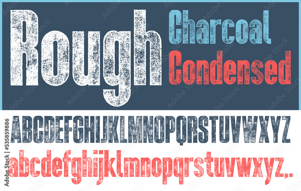 Fototapete rough texture font. uppercase and lowercase bold condensed. detailed, individually textured characte