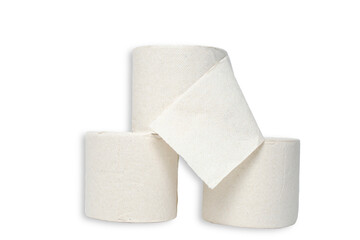 Three rolls of toilet paper on a white background.