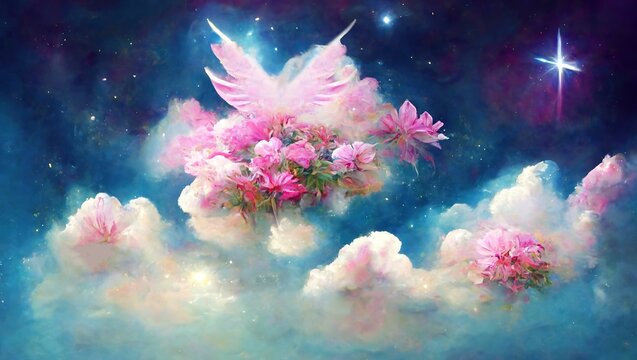 Illustration of a pink divine angelic cloudy galaxy