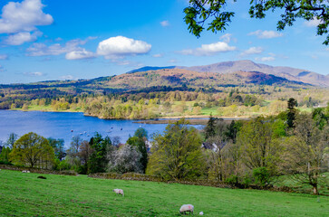 Lake Windermere from Skelghyll Wood near Jenkin Crag Jenkins Crag in the English Lake District