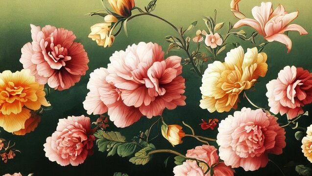 Illustration of a rococo floral tetradic color