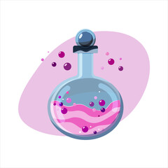 The magic flat halloween pink fluid in the glass vessel
