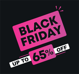 Obraz premium 65% off. Vector illustration Black Friday for sales. Price discount ad. Campaign for stores, retail. For social media, poster.