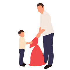 father and son on white background, isolated vector