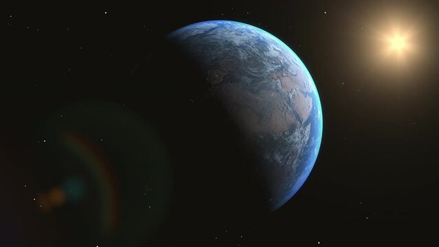 The Rotating Earth view from satellite into the space