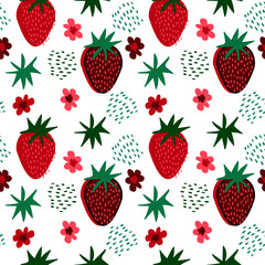 Hand drawn seamless pattern with strawberries, raster version. Good for surface design, children products, paper goods and more
