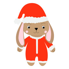 santa bunny cartoon on white background, isolated vector