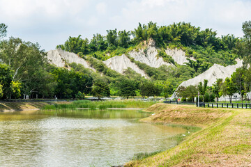 Badlands Geological landscape of Tianliao Moon World Scenic Area in Kaohsiung, Taiwan. it's famous for its similarity to the landscape of the Moon's surface.