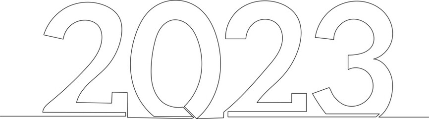 2023 one continuous line drawing, isolated vector