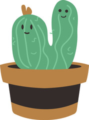 Funny cactus cute style vector illustration set
