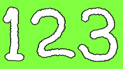 closeup the bunch 123 white black writing on the lemon background.