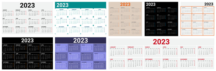 2023 calendar set, calendar collection, 2023 new year, red Friday calendar, black calendar.