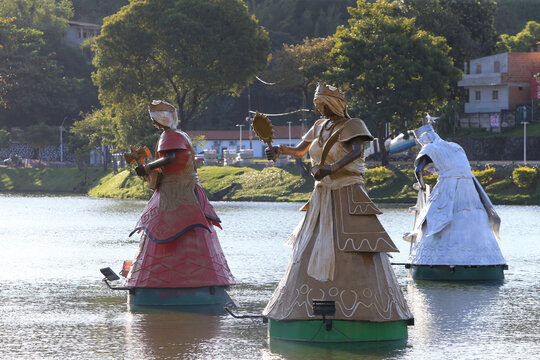 salvador, bahia, brazil - september 29, 2022: sculptures of Orixa - entity of African matter religions - exposed in the lake of Dique do Tororo, in Salvador.