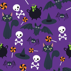 Pattern for Halloween on a purple background
