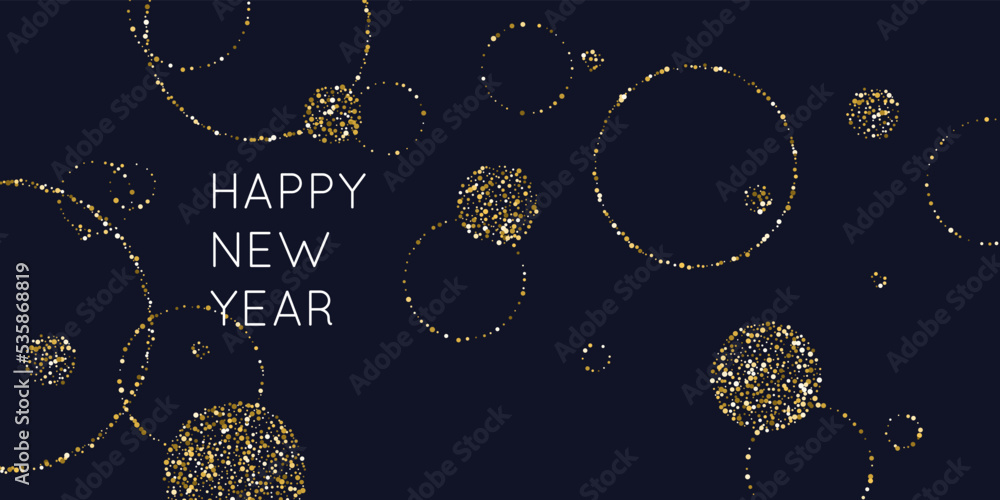 Poster background with the inscription happy new year. poster with lines consisting of particles.