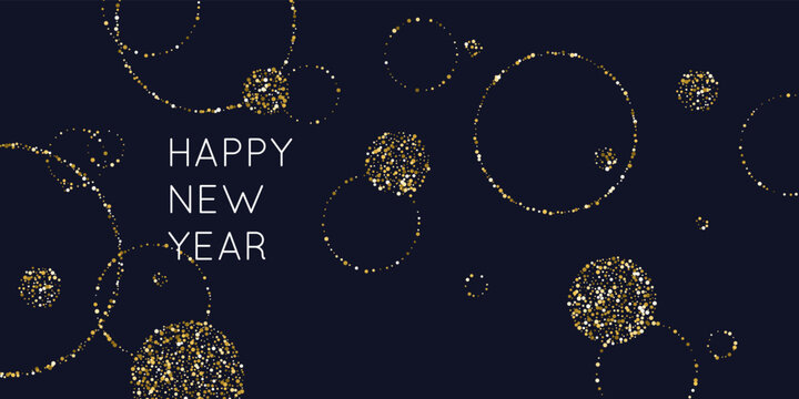 Background with the inscription Happy New Year. Poster with lines consisting of particles.