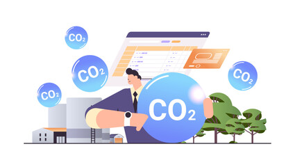 businessman holding CO2 sign carbon credit concept responsibility of co2 emission environment strategy